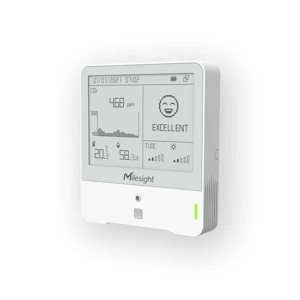 Capteur de Qualité d'Air Intérieur E-Ink QAI 7en1 avec CO2 et TVOC - LoRaWan